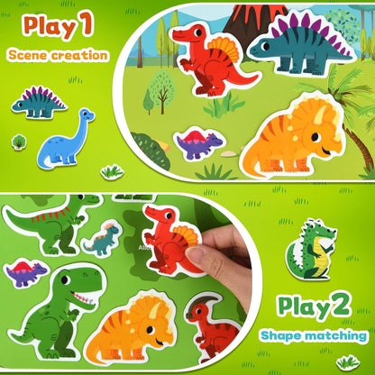 ASTARON Reusable Sticker Book for Toddlers, 88 Pcs Dinosaur Stickers Road Trip Activities Car Airplane Activities Travel Toys for Kids, Kids Quiet Time Activities (2-6 Age)