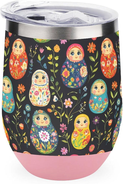 Russian Nesting Dolls Flowers Insulated Cups & Mugs 12 Oz Double-Wall Coffee Cup with Lids Drinks Tumbler for Women Men