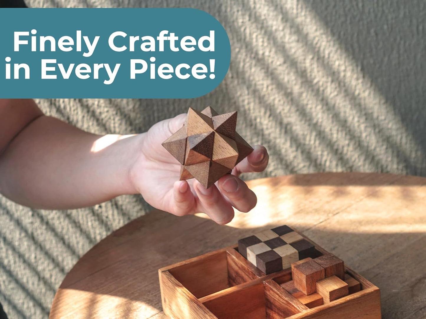 BSIRI 16 in 1 Wooden Brain Teaser Puzzles for Adults and Teens or Kids Interlocking 3D Mini Wood Mind Games Hand Puzzle Teasers Set Toys Coffee Table Games Gift