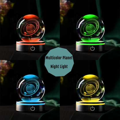 IFOLAINA 3D Solar System Crystal Ball Model Gift Space Astronomy Gift Planets Multicolor Universe Globe Ball Science Astrophysics Gift Night Light Kids Bedroom Adults Gift