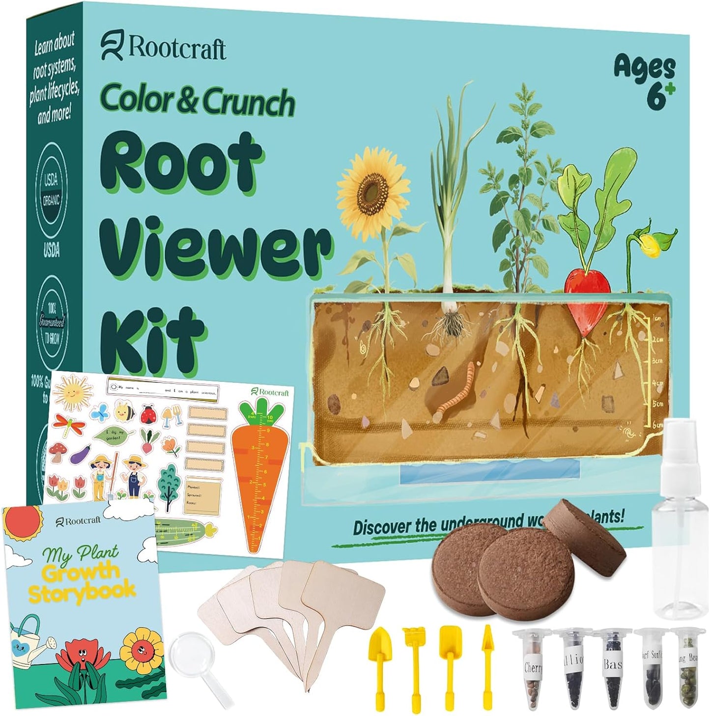 Root Viewer Kit for Kids - Science STEM Toys with Fun Stickers & Storybook, Craft Planting Kits for Ages 4-12, Birthday Gifts for Girls & Boys 4 5 6 7 8 9 10 Year Old(A Size)