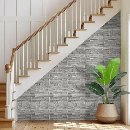 COMSTICKC 3D Faux Gray Stone Wall Sticker Peel and Stick Wall Panels,10 Pcs of 12"X12",Ultra-Light Thin PVC Decorative Tiles Rocks Stone Backsplash Interior Decor,Paintable