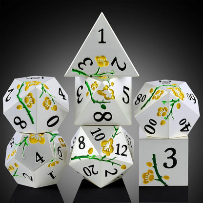 DnDnD Heavy Polyhedral Metal Dice Set with Metal Box, 7-die Shiny Blue Surface with Golden Number for RPG,Dungeons and Dragons,Pathfinder,Shadowrun,D&D,Role Palying Game and Math Teaching - Colors B