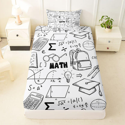Erosebridal Chemistry Lab Fitted Sheet Twin Size Chemical Equation Bed Sheets for Boys Girls Chemical Elements Science Theme Bed Set Teens Kids Science Students Bedding Set School Dorm Room Decor