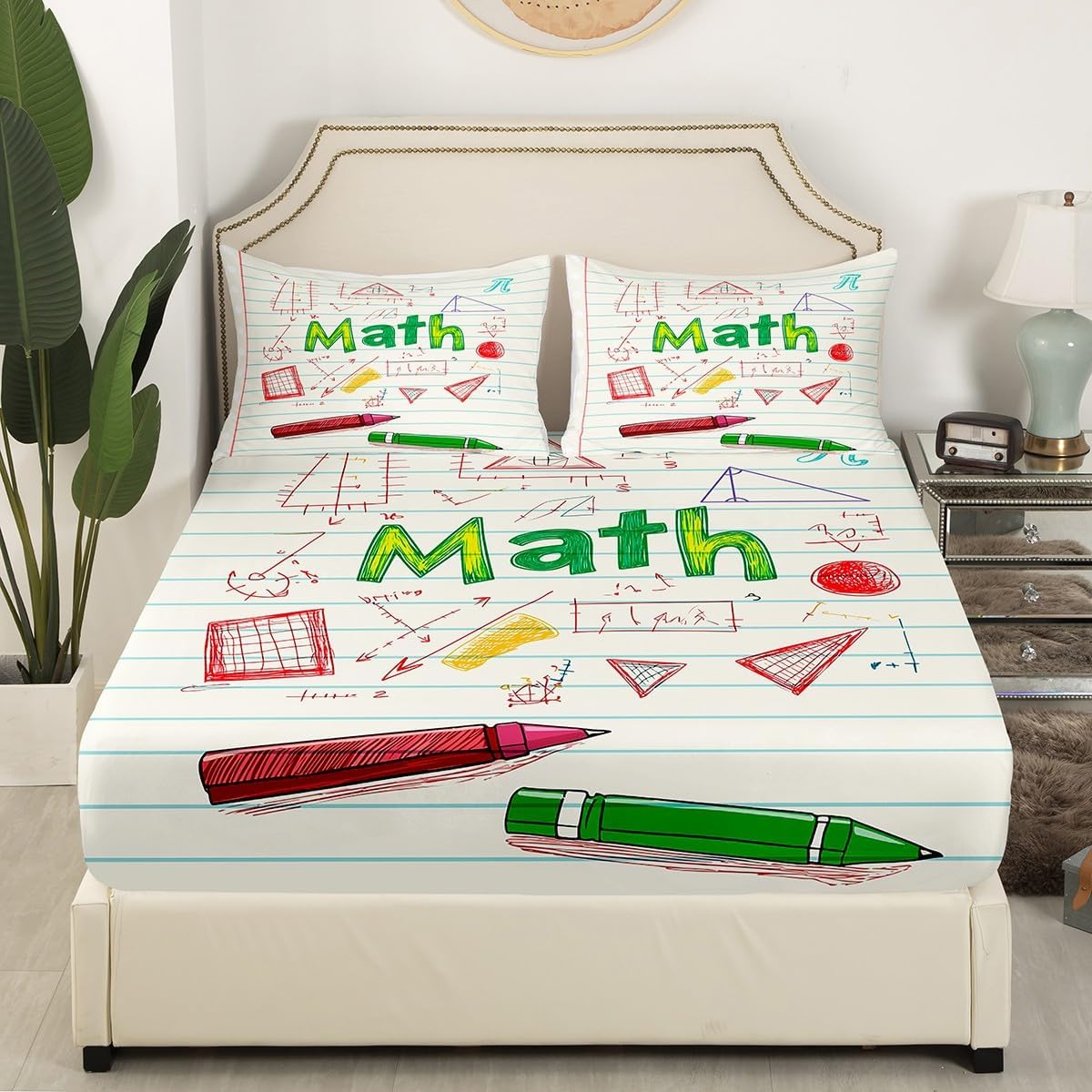 Erosebridal Science Theme Bed Sheets Set Full Size for Boys Girls Chemistry Periodic Table Print Sheet Set Chemical Subject Theme Sheets Teens Kids Math Science Atyle Fitted Sheet 4 Pcs