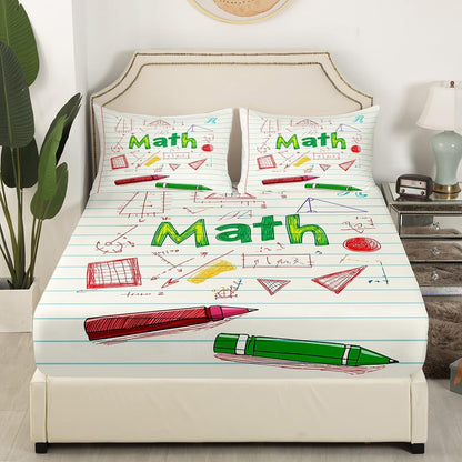 Erosebridal Science Theme Bed Sheets Set Full Size for Boys Girls Chemistry Periodic Table Print Sheet Set Chemical Subject Theme Sheets Teens Kids Math Science Atyle Fitted Sheet 4 Pcs