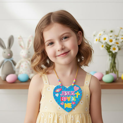 BeYumi Bunny Necklace Craft Kit - 24Pcs Bunny Peeps Felt Necklace Making Kits with Beads and Gem Sticker DIY Cute Rabbit Craft for Kids Sunday School Home Classroom Gift Party Favor Fun Activities