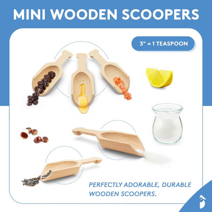 Mini Wooden Scoops 3-3/4 Inches Long, 50 Unfinished Mini Scoops for Jars, Bath Salts, Body Scrubs, Salt & Spice Containers, by Woodpeckers