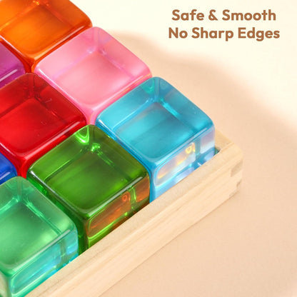 Woodtoe Large Building Blocks for Toddlers, Montessori Toys for 1 2 3 Year Old Boy Girl, No Choking Hazard Toys for Age 2-4 Kids Baby, Rainbow Acrylic Block Set, Sensory Birthday Toy Gifts for Kid
