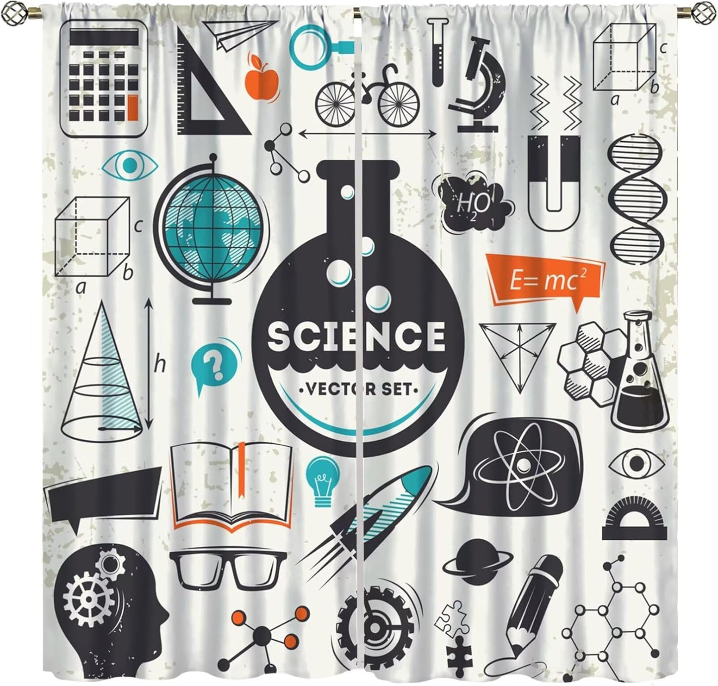 Science Physics Window Curtains, Abstract Math Chemistry Curtain Scientist Graffiti Print Window Treatments for Kids Teens Bedroom Living Room Kitchen Set 2 Panels,42x63 Inches