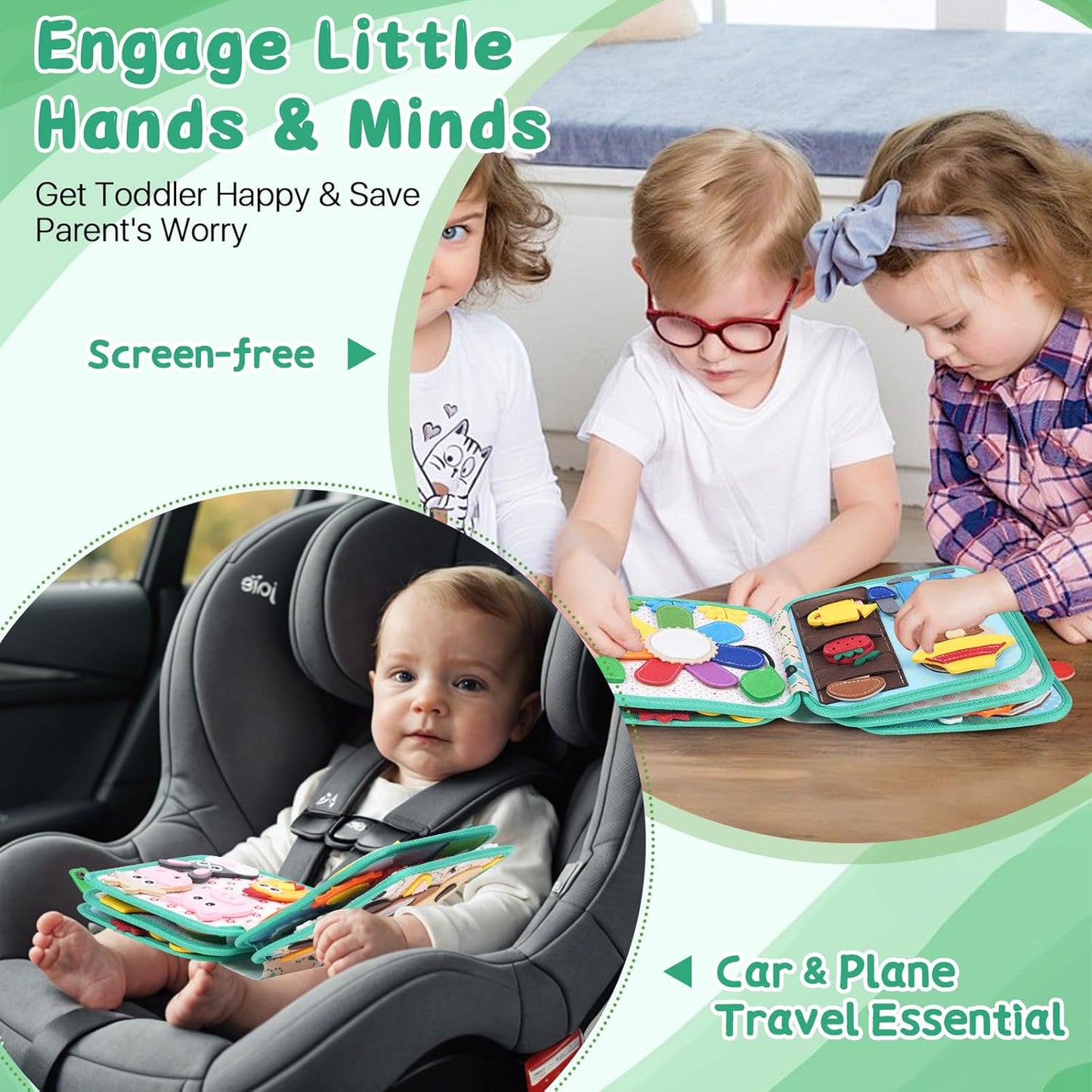 Cobelae Busy Book for Toddlers 1-3, Felt Busy Board for 1 Year Old, Montessori Quiet Book, Toddler Sensory Learning Activity Book, Travel Toys Gifts for Baby Age 1+