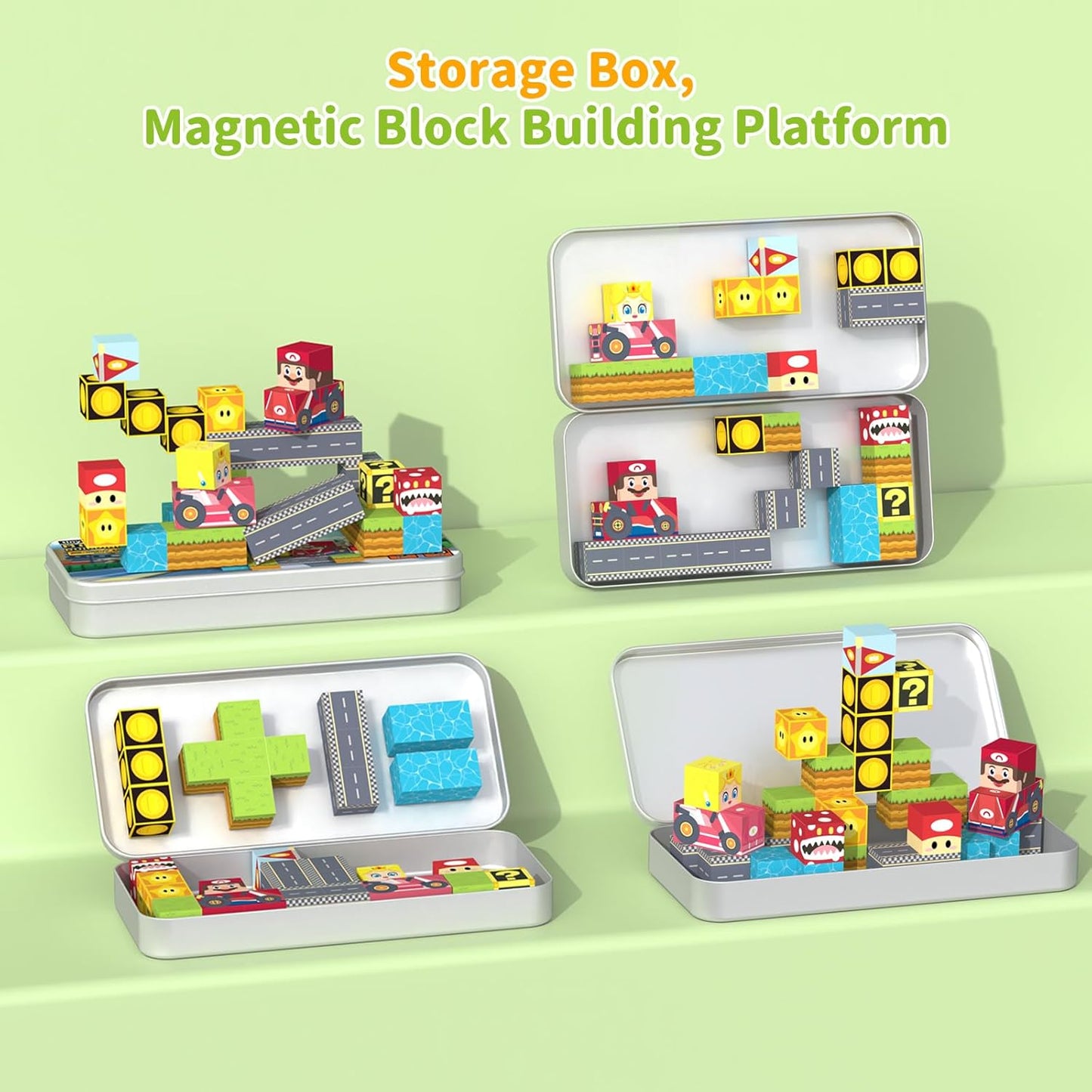 Magnetic Tiles Race Track Set, 52PCS STEM Educational Magnetic Building Blocks with 2 Race Cars, Montessori Sensory Travel Toys for Kids 3 4 5 6 7 8, Birthday for Boys & Girls
