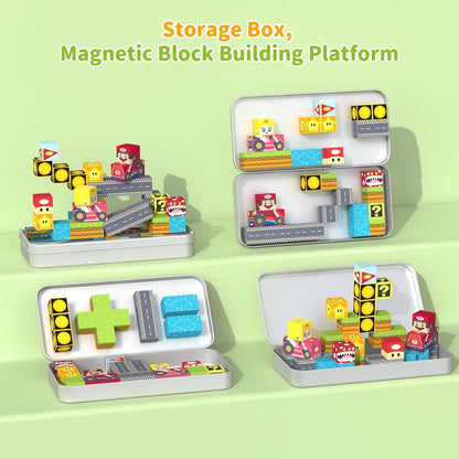 Magnetic Tiles Race Track Set, 52PCS STEM Educational Magnetic Building Blocks with 2 Race Cars, Montessori Sensory Travel Toys for Kids 3 4 5 6 7 8, Birthday for Boys & Girls