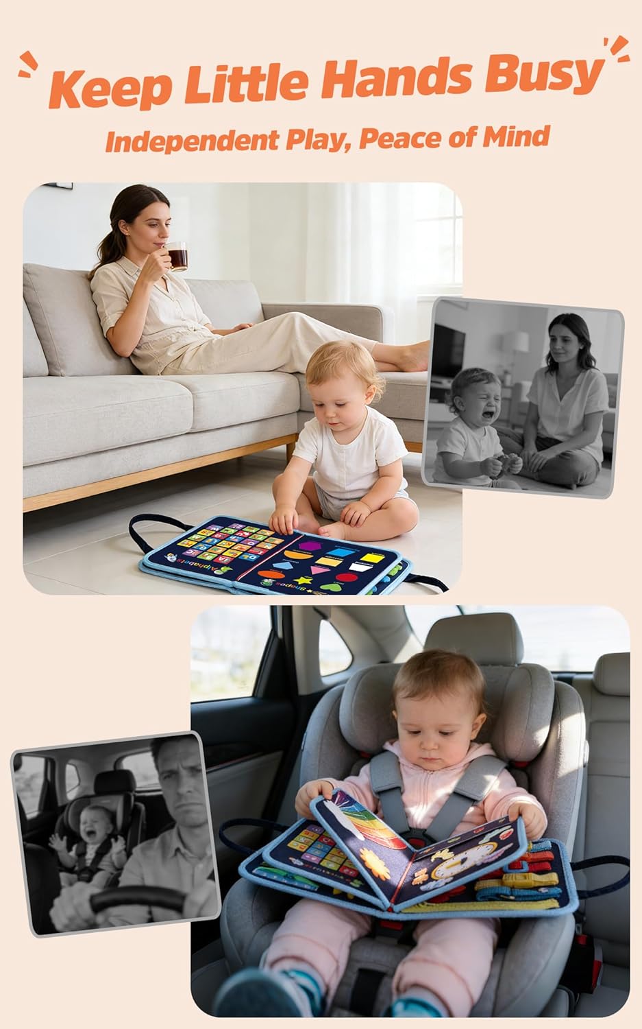 GONINO Toddler Busy Board Montessori Toys for 1-3 Year Old, Dinosaur Space Busy Book with 23 Activities for Learning Fine Motor Skills, Sensory Travel Toys for Airplane Car, Gifts for Boys Girls, Blue