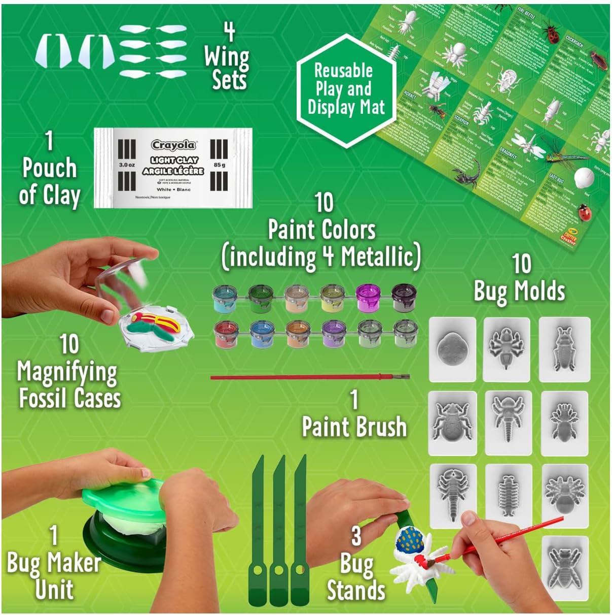 Crayola Metallic Clay Art Kit with Paints, Fossil Molds, Gift for Kids, Ages 7, 8, 9, 10