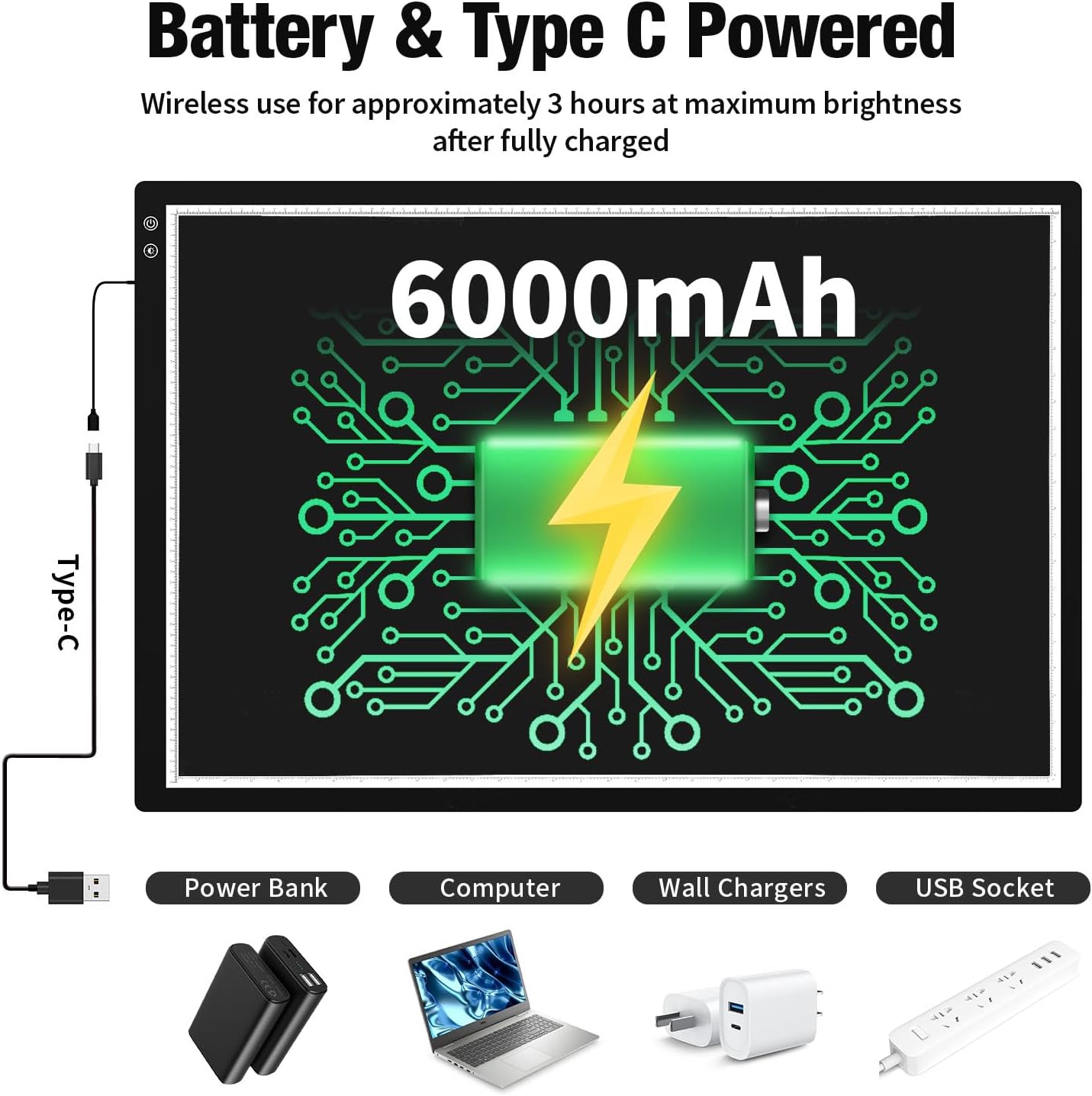 Rechargeable A3 Light Pad for Diamond Painting,Tracing Light Box with Stand and Clip,3 Colors Stepless Dimmable and 6 Levels of Brightness Light Board for Artists,Drawing,Sketching,Animation