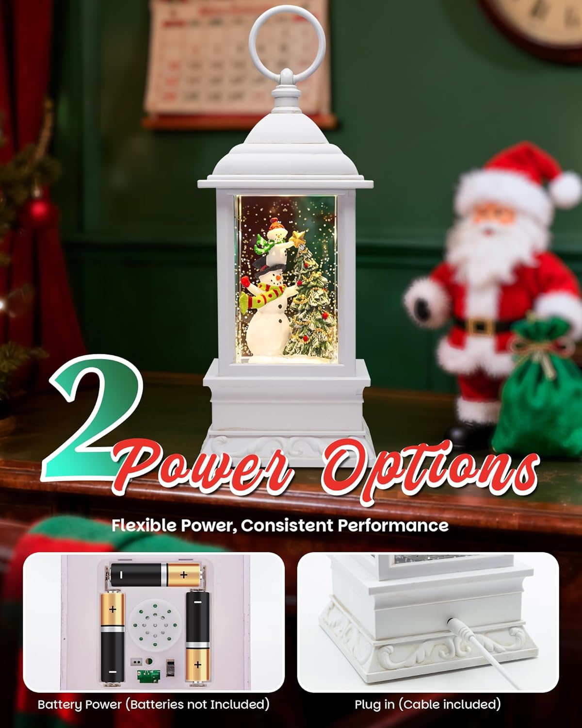 Extra Large Christmas Snow Globes Christmas Lantern, 12.99" Musical Snow Globe with 8 Songs, Santa Snowglobe for Kids Adults, 6H Timer Dual Power, Lighted Christmas Decorations Indoor Gifts