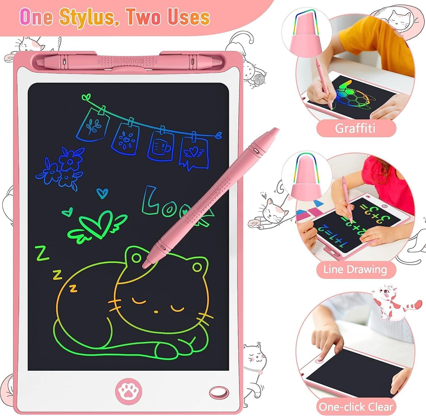 Hockvill LCD Writing Tablet for Kids 16 Inch, Toys for Girls Boys Drawing Pad for 3 4 5 6 7 Year Old Kids Toys, Christmas Birthday Gift for Kids, Toddler Doodle Board Travel Essentials - Pink