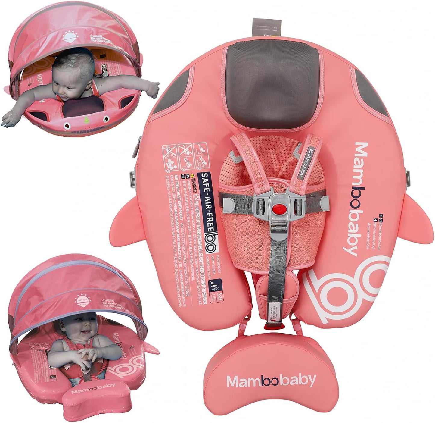Baby Pool Float with UPF50+ 3D Adjustable Canopy, Add Tail Mambobaby Float Non Inflatable Infant Floats for Pool, Cartoon Narwhal Baby Floats (NPink with Canopy-U05NPCTLUROHML01U05)