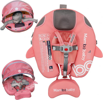Baby Pool Float with UPF50+ 3D Adjustable Canopy, Add Tail Mambobaby Float Non Inflatable Infant Floats for Pool, Cartoon Narwhal Baby Floats (NPink with Canopy-U05NPCTLUROHML01U05)