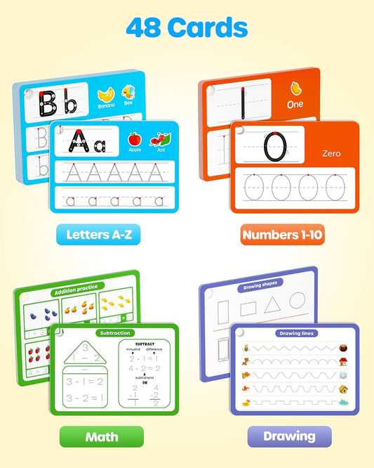 D-FantiX Magic Grooved Writing Practice for Kids Age 3-5, Reusable Grooved Handwriting Practice for Kids 5-7, Number Letter Tracing Practice Cards for Kids Kindergarten Preschool Learning Activities
