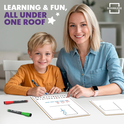SCRIBBLEDO Hangman Board Game 9”x12 Dry Erase Double-Sided Whiteboard with Blank Writing Surface Hang Man Games Reusable Portable Erasable Hangman Game for Travel Classrooms Homeschool Family Fun