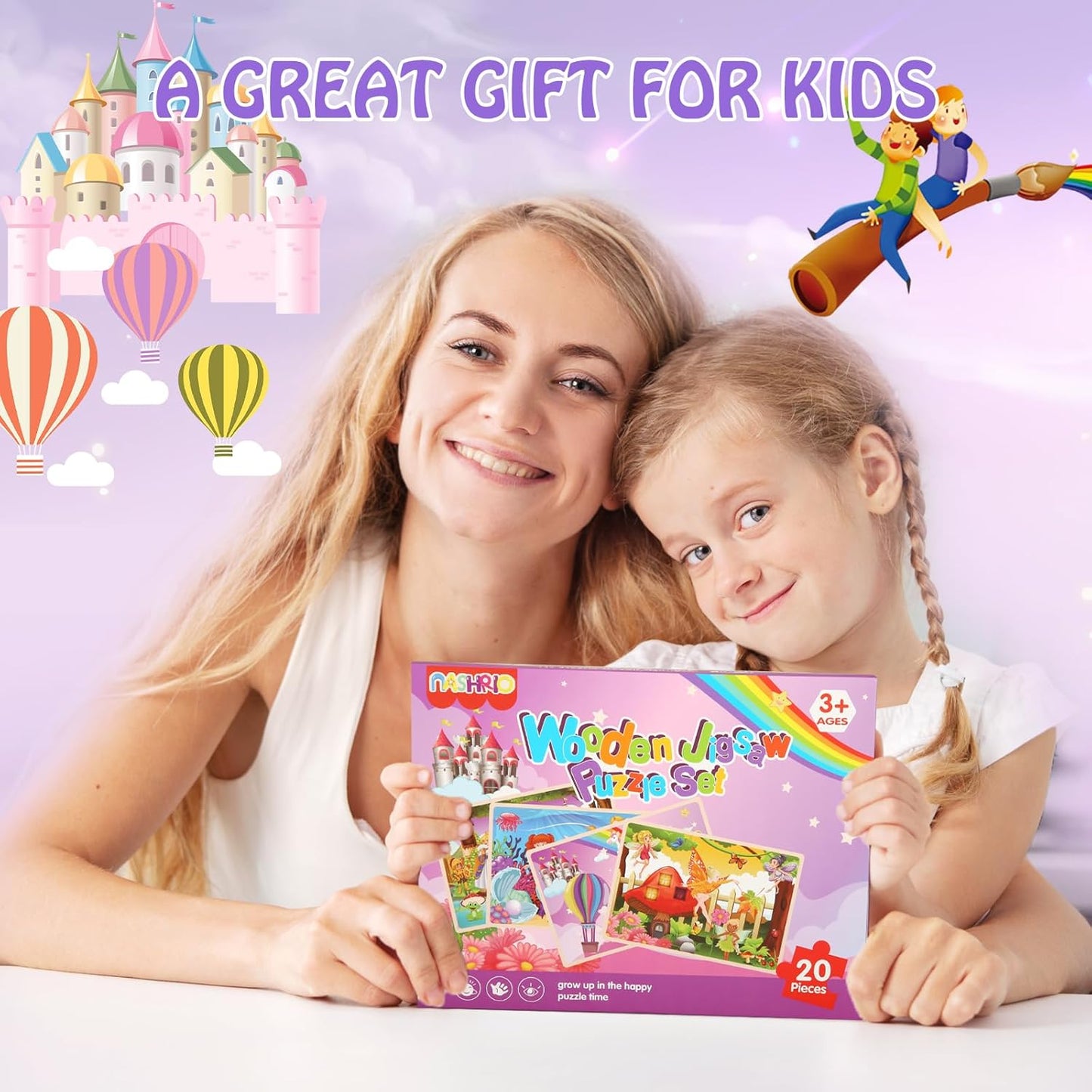 Wooden Puzzles Toys for Kids Ages 3-5, Set of 4 Packs with 20-Piece Farm, Animals Theme Wood Jigsaw Puzzles, Preschool Educational Brain Teaser Toys for Boys and Girls 3-6 Years Old.