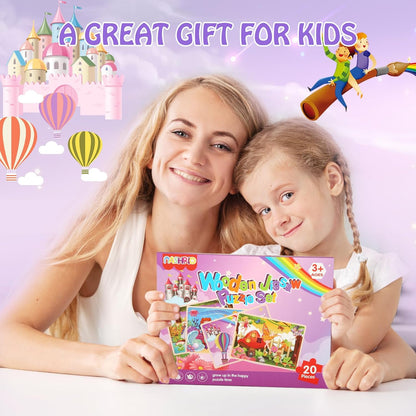 Wooden Puzzles Toys for Kids Ages 3-5, Set of 4 Packs with 20-Piece Farm, Animals Theme Wood Jigsaw Puzzles, Preschool Educational Brain Teaser Toys for Boys and Girls 3-6 Years Old.