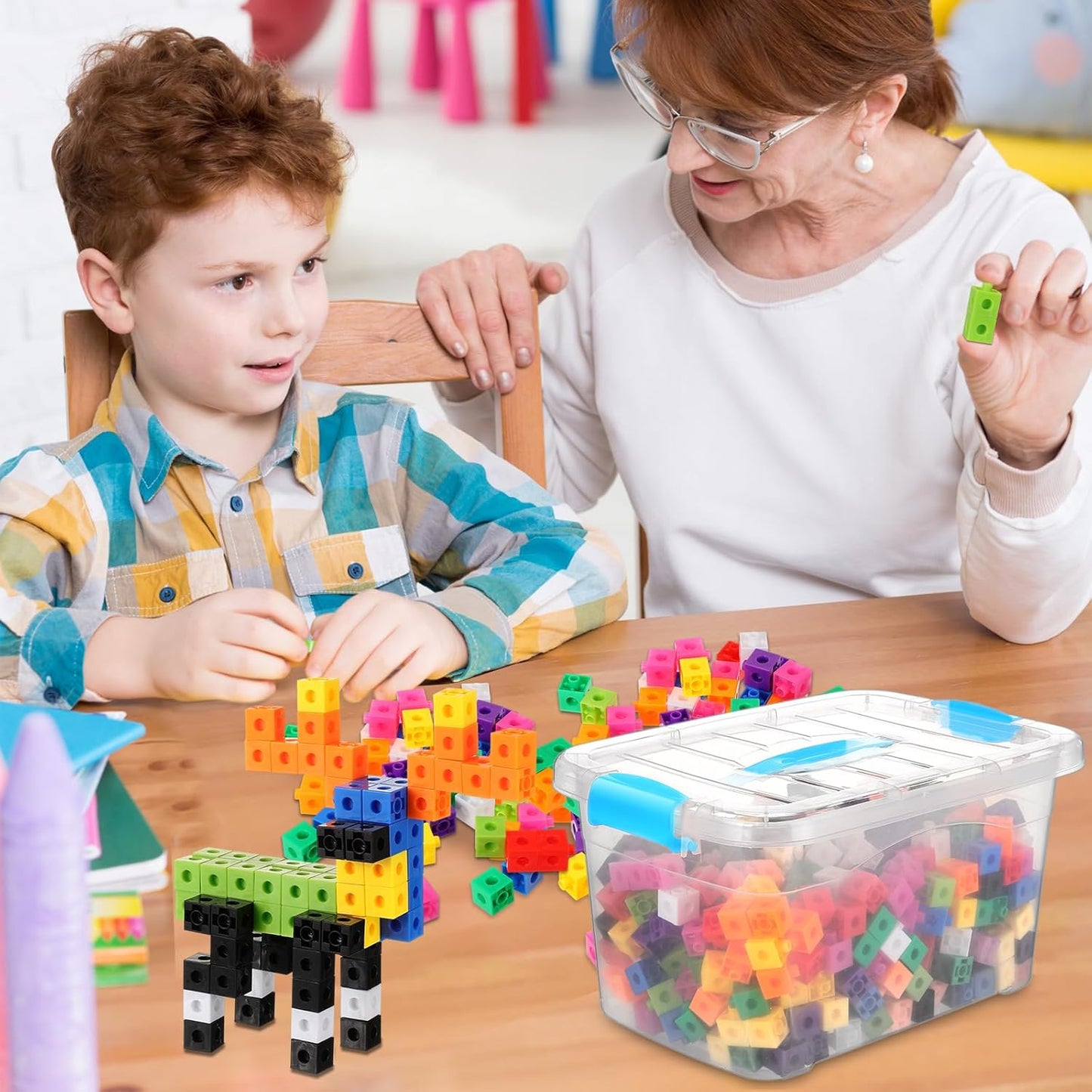 Jenaai 500 Pcs Math Learning Linking Cube with Storage Container Counting Cubes, Colorful Plastic Counting Blocks, Manipulatives Classroom Learning Supplies for Educational(Orange)