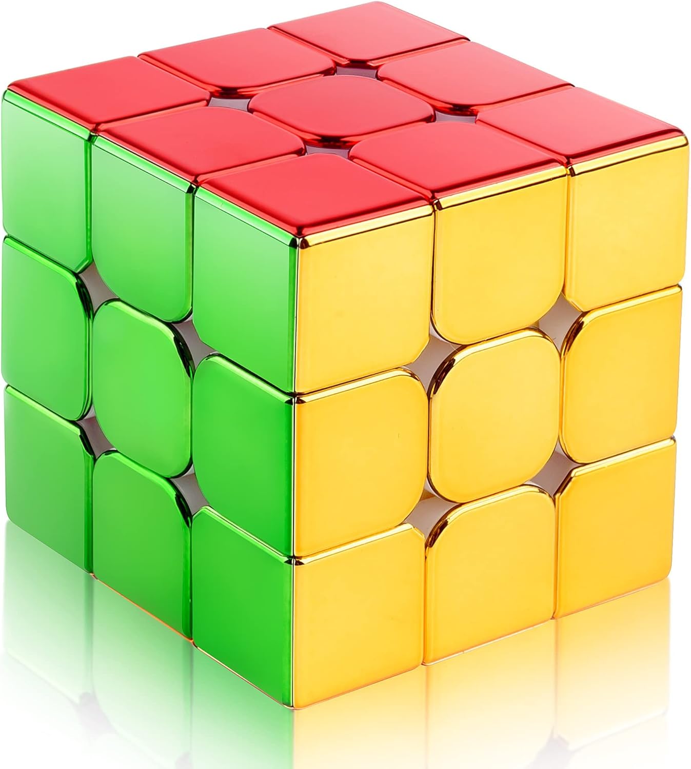 D-FantiX Magnetic Mirror Reflective Speed Cube 3x3x3 with Display Stand, Adult Fidget Toys, Car Road Trip Activity Toy for Teens Boys Girls, Stickerless Shiny Magic Cube, Birthday Gifts for Kids 8-12