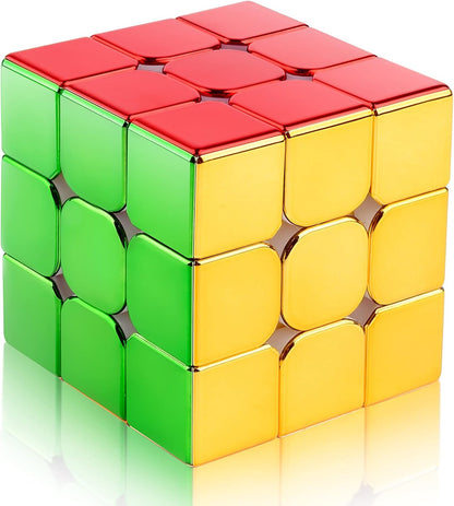 D-FantiX Magnetic Mirror Reflective Speed Cube 3x3x3 with Display Stand, Adult Fidget Toys, Car Road Trip Activity Toy for Teens Boys Girls, Stickerless Shiny Magic Cube, Birthday Gifts for Kids 8-12