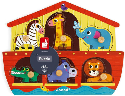 Janod 6 Piece Noah’s Ark Peg Puzzle - Ages18 Months+ - J07062