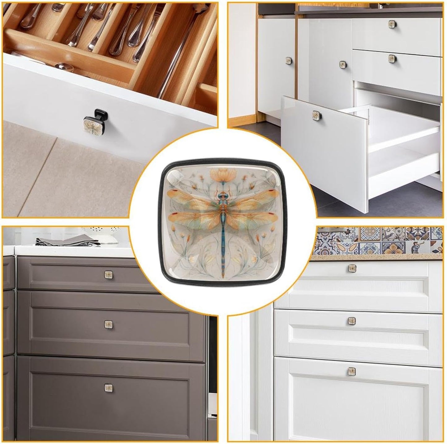 4 Pack Cabinet Knobs Drawer Pulls, 30mm Round ABS Glass Drawer Hardware Growing Purple Butterflies Cabinet Handles with Screws for Dressers Kitchens Cupboard