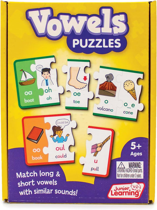 Junior Learning Vowel Puzzles - Match Long & Short Vowels with Similar Sounds, Multicolor