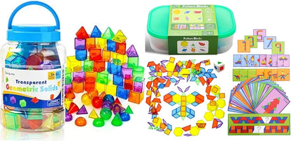 60 Pieces 3D Shapes for Teaching - 140 Pcs Translucent Pattern Blocks - Geometric Solids for Kids,Light Table Manipulatives,Translucent Toy for Light Table