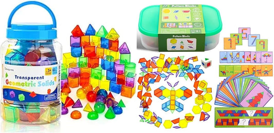 60 Pieces 3D Shapes for Teaching - 140 Pcs Translucent Pattern Blocks - Geometric Solids for Kids,Light Table Manipulatives,Translucent Toy for Light Table