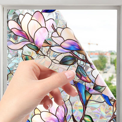 Flower Stained Glass Window Film Decorative Static Cling Stickers Sun Blocking Privacy Decals for Home Car White Lily