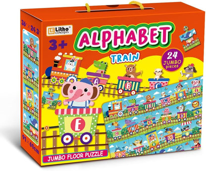 Learn ABCs with Fun! 24-Piece Alphabet Train Jumbo Floor Puzzle for Toddlers - Interactive Educational Toy for Ages 3+