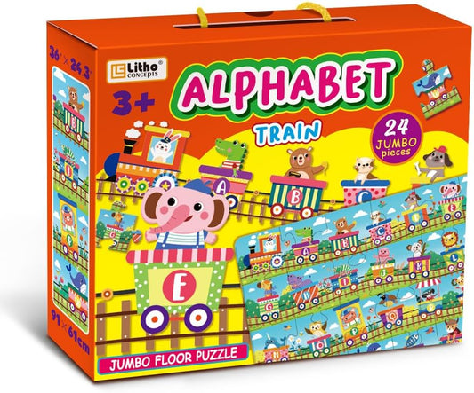 Learn ABCs with Fun! 24-Piece Alphabet Train Jumbo Floor Puzzle for Toddlers - Interactive Educational Toy for Ages 3+