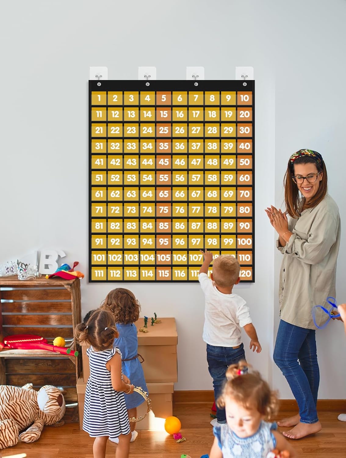 1-120 Number Chart Classroom Kids – Large Hundreds Pocket Chart with 135 Cards for Wall Poster – Teacher Must Have Math Supplies for Kindergarten, Elementary (Black)