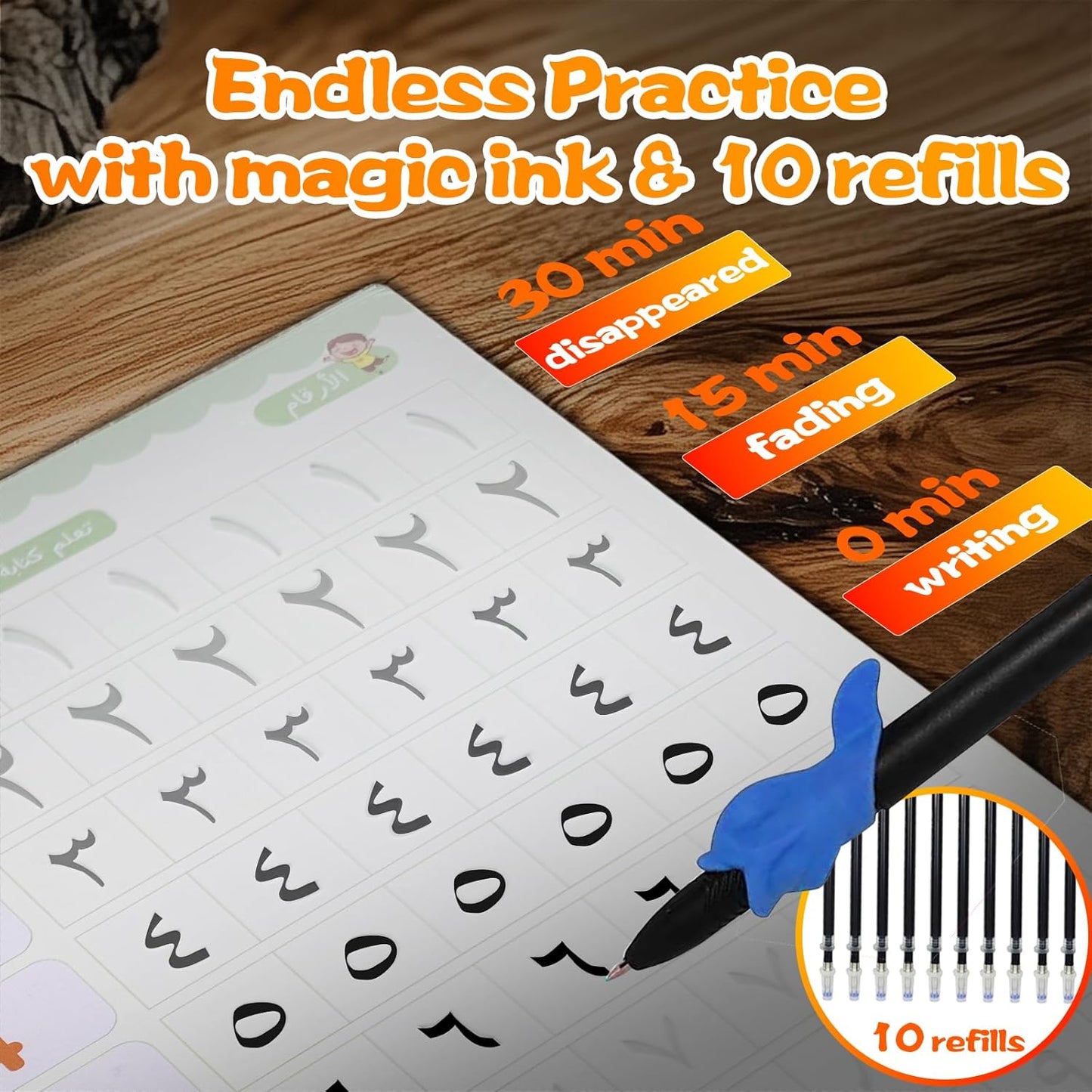 4 Magic Grooved Writing Practice for Kids - English Pre K Tracing Practice Book, Reusable Preschool Handwriting Workbooks Without Tears, 4-Theme Copybooks with Pen Refill for Age 3-10 (English, Small)