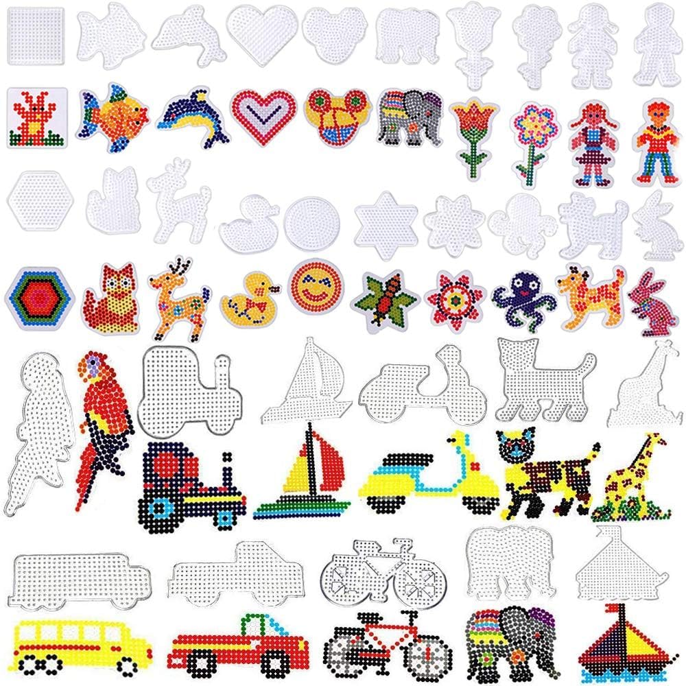 H&W 35PCS 5mm Fuse Beads Boards, Large Clear Pegboards Kits, with Gift 4 Lroning Paper & Parts & Bases (WA3-Z16)