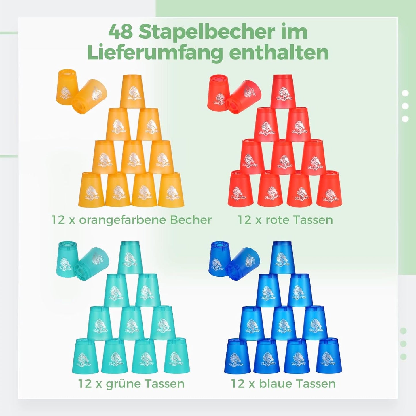 yeesport 48 Pcs Sport Stacking Cups, Sport Training Game for Challenge Competition, Plastic Stacking Cups, Classic Family Game for Kids and Adults, Red+Blue+Green+Black