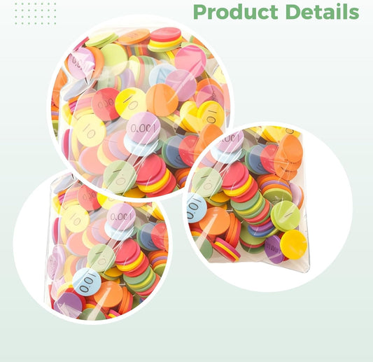 Elementary Math Place Value Discs, 900 Pcs Decimal Disc Counters, Eva Foam Manipulatives, Round, Homeschool Supplies 11.8 X 5.9 X 2.4 in