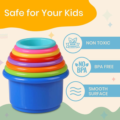 Educational Stacking Toys for Toddlers 1–3 | Numbers & Alphabet Stacking Cups Set | 10-Piece Baby Stacking Cups for Babies 6–12 Months & Toddlers 1–3 | Montessori Learning Toy, Rainbow (10Pcs)