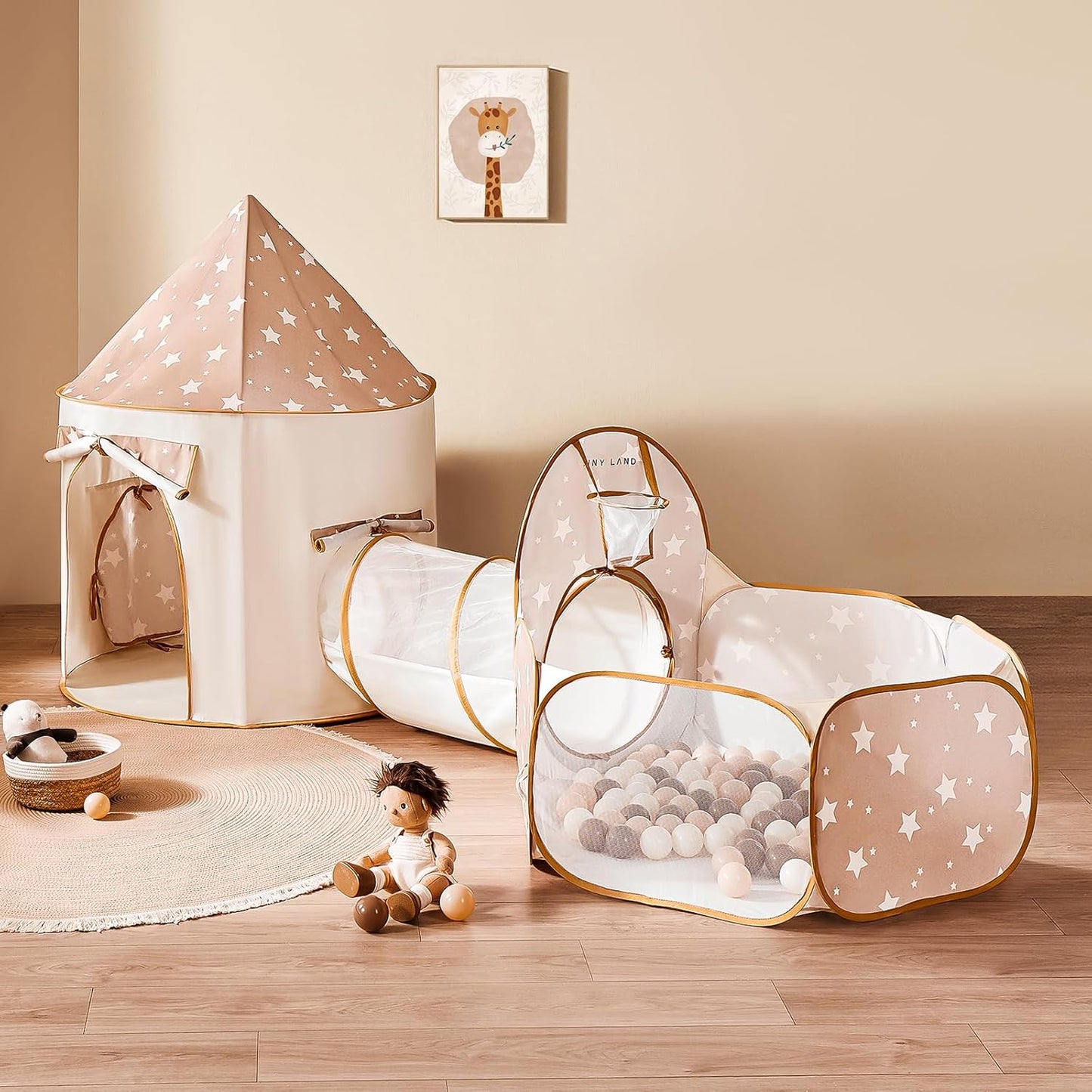 Tiny Land Play Tunnel and Ball Pit for Toddlers, 5pcs Indoor Playground - Foldable Pop Up Tents with Carry Bag, Outdoor Playhouse with Crawling Toys & Play Tent, Gift for Boys and Girls