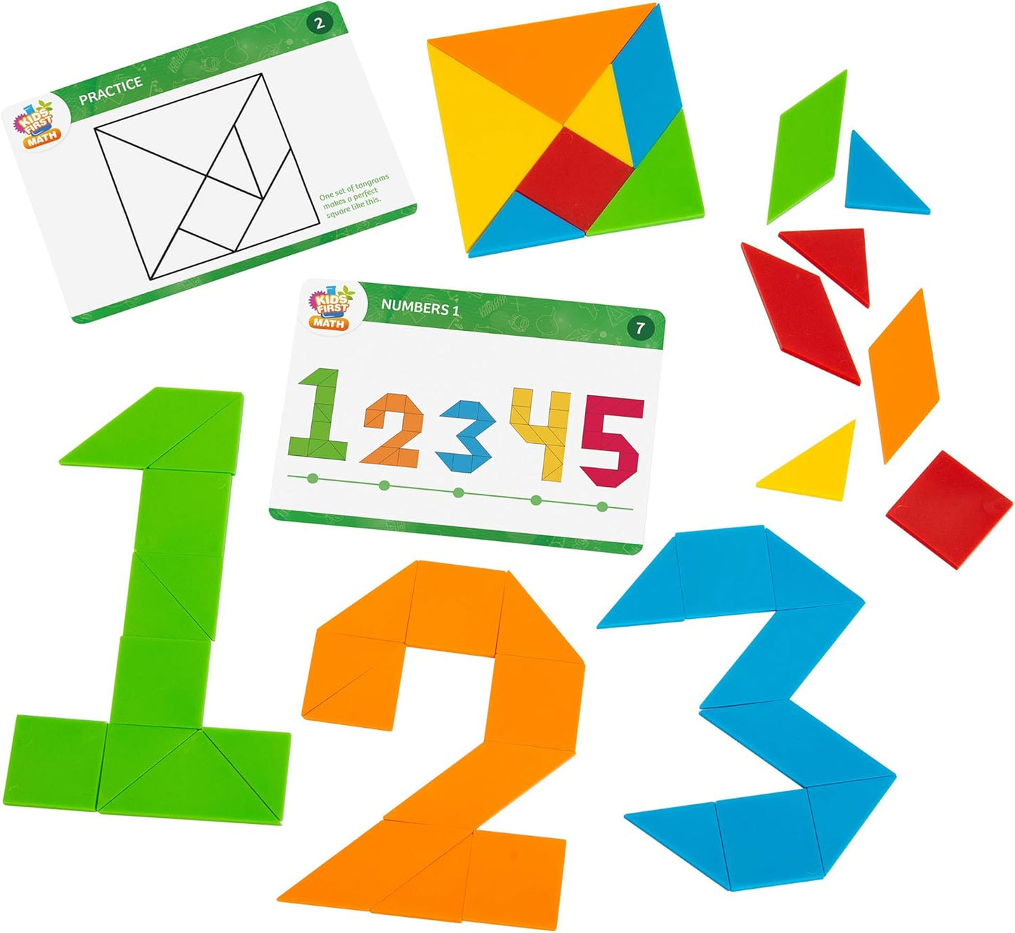 Kids First Math: Tangram Shapes Math Kit w/Activity Cards | 105 Colorful Plastic Geometric Shapes | Explore Geometry, Shapes, Matching | Visual Hands-on Math for At-Home or Classroom Learning, Ages 4+