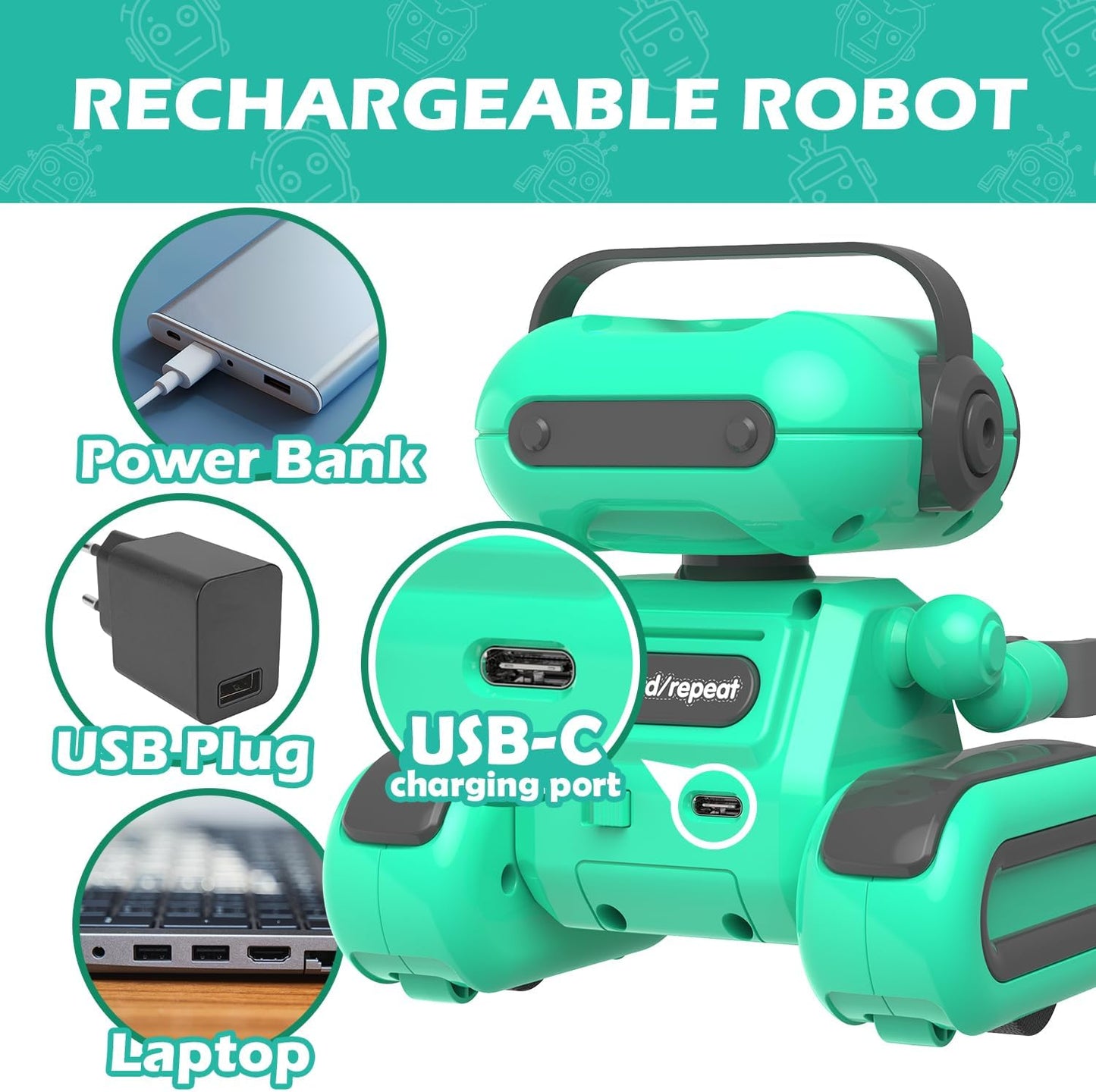 Robot Toys for Boys, Rechargeable Remote-Controlled Robot for Kids 6-8, RC Robots with Auto-Demo, Record, Repeat, Dance Moves, Music, Flexible Head & Arms, Gift Ideas for Birthday Xmas - Blue