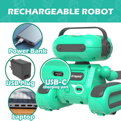 Robot Toys for Boys, Rechargeable Remote-Controlled Robot for Kids 6-8, RC Robots with Auto-Demo, Record, Repeat, Dance Moves, Music, Flexible Head & Arms, Gift Ideas for Birthday Xmas - Blue