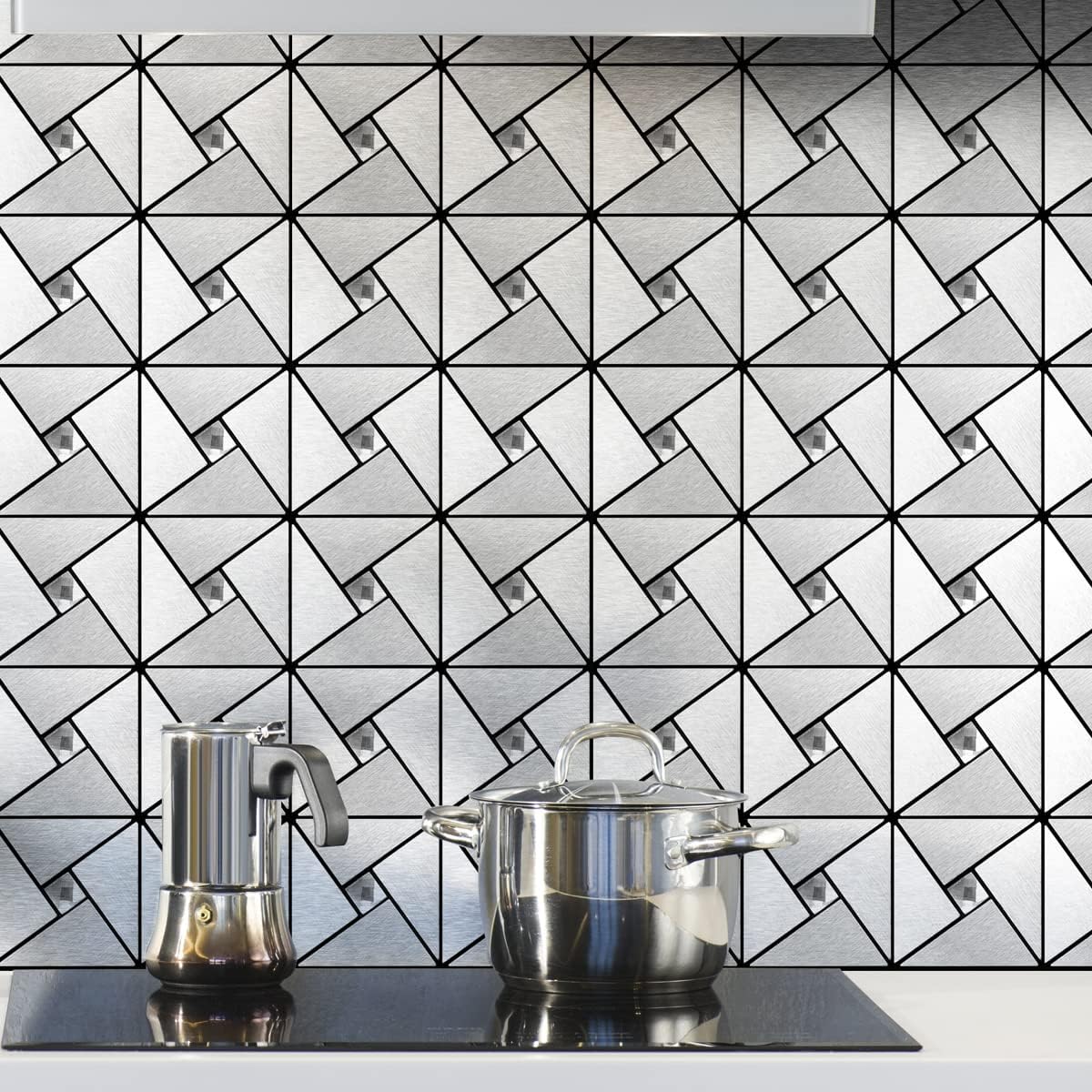 Art3d 10-Sheet Peel and Stick Backsplash Metal Mosaic Tiles for Kitchen Wall Decor, Stick on Aluminum Composite Tiles Stikers, Copper Windmill Puzzle Glass Mixed